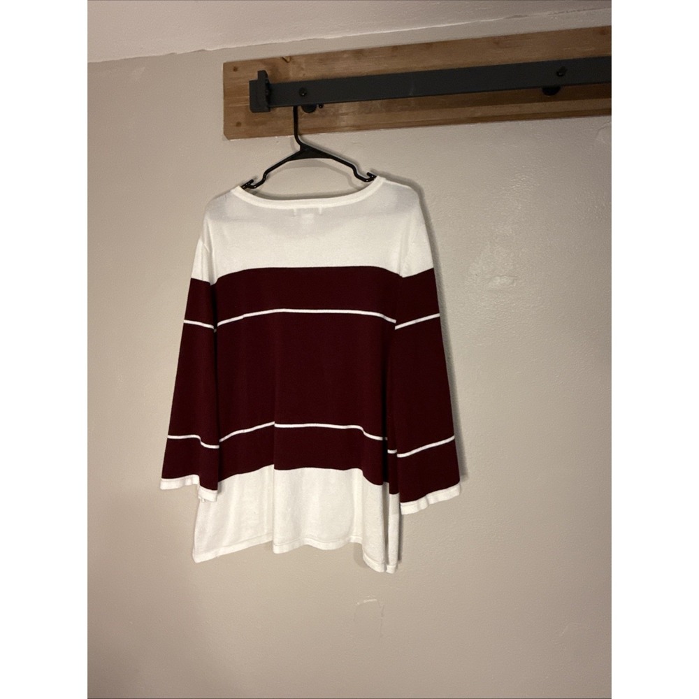 Liz Claiborne Sweater Women's Plus Size XXL Burgundy White Striped Long Sleeve - Picture 5 of 5